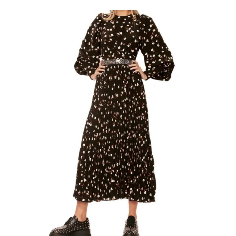 AFRM Zane Noir Spring Floral Open Back Midi Dress Size Large